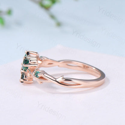 Vintage Butterfly Emerald Engagement Ring Unique Marquise Cut Moss Agate Wedding Ring 14k Rose Gold Flower Promise Anniversary Gift for Wife - PENFINE