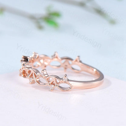 Art Deco 14K Rose Gold Diamond Wedding Band Anniversary Bridal Ring Unique Handmade Jewelry Gift Celtic Knot Stacking Diamond Band - PENFINE