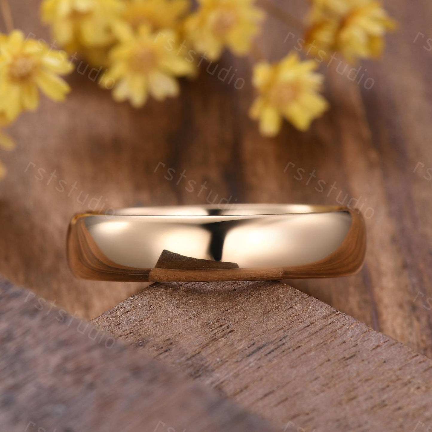 Men's 14K Yellow Gold Wedding Band: 5mm Rounded Comfort Fit Ring
