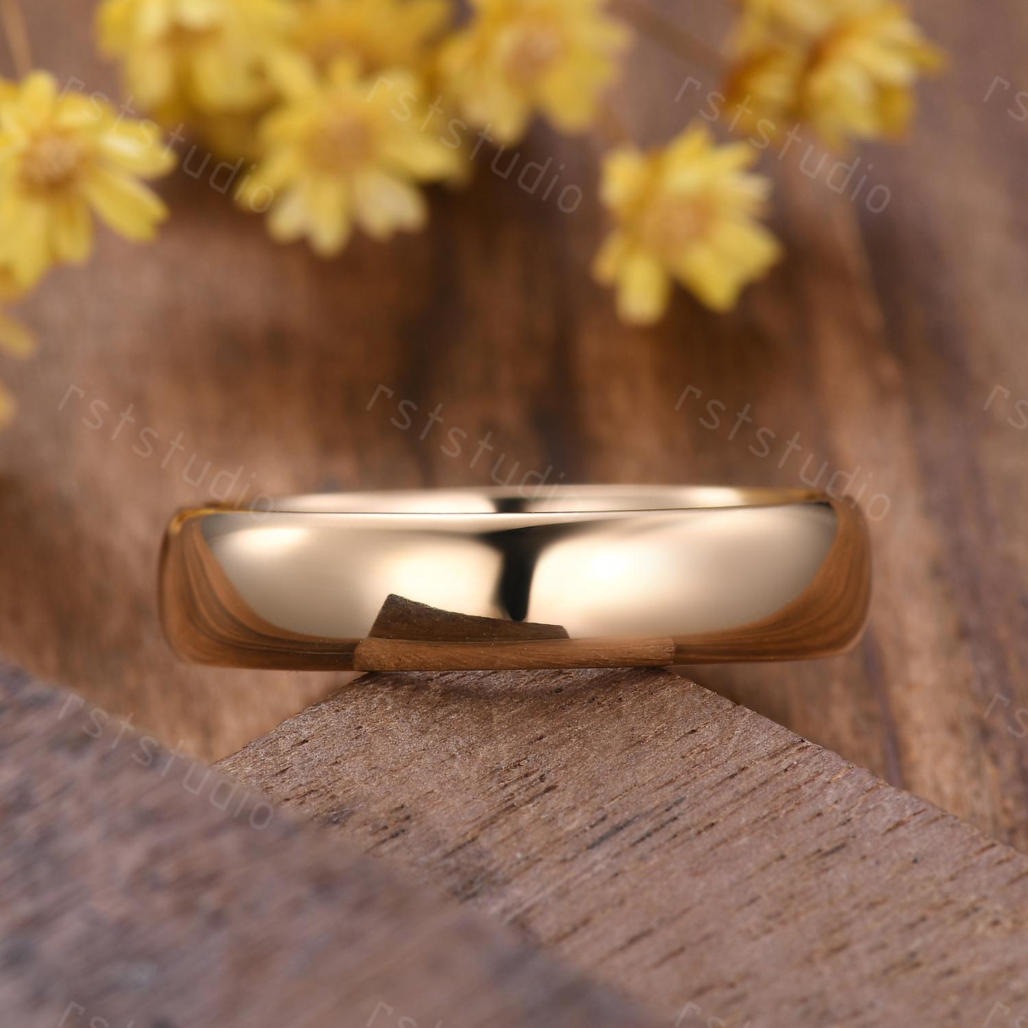 Men's 14K Yellow Gold Wedding Band: 5mm Rounded Comfort Fit Ring