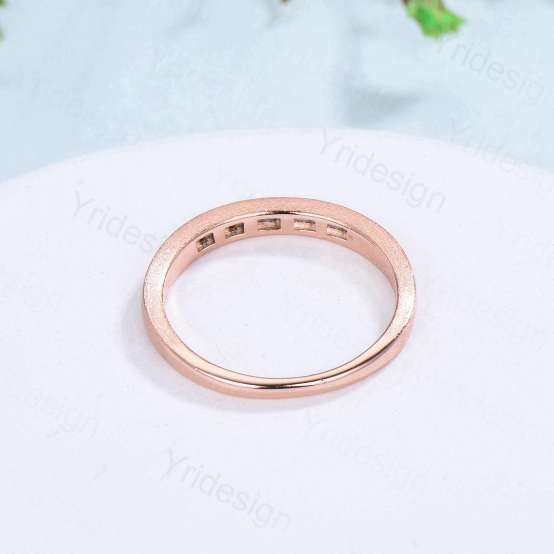 Hammered Moss Agate Wedding Ring Unique Minimalist Brushed Five Stone Wedding Band Women Tension Design Stacking Retro Vintage Stacking Ring - PENFINE