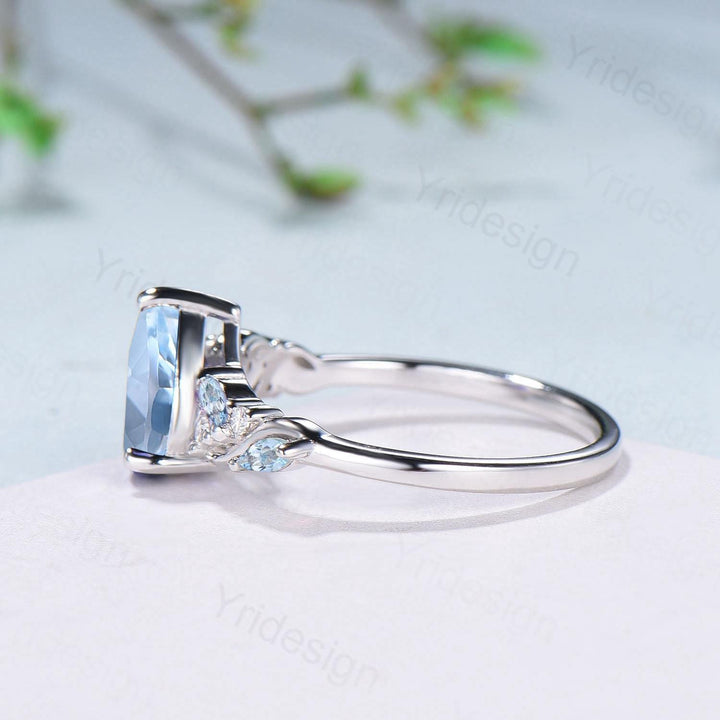 1.25ct Pear Natural Aquamarine Engagement Ring Vintage Marquise March Birthstone Wedding Ring Antique Anniversary Promise Ring Jewelry Gifts - PENFINE