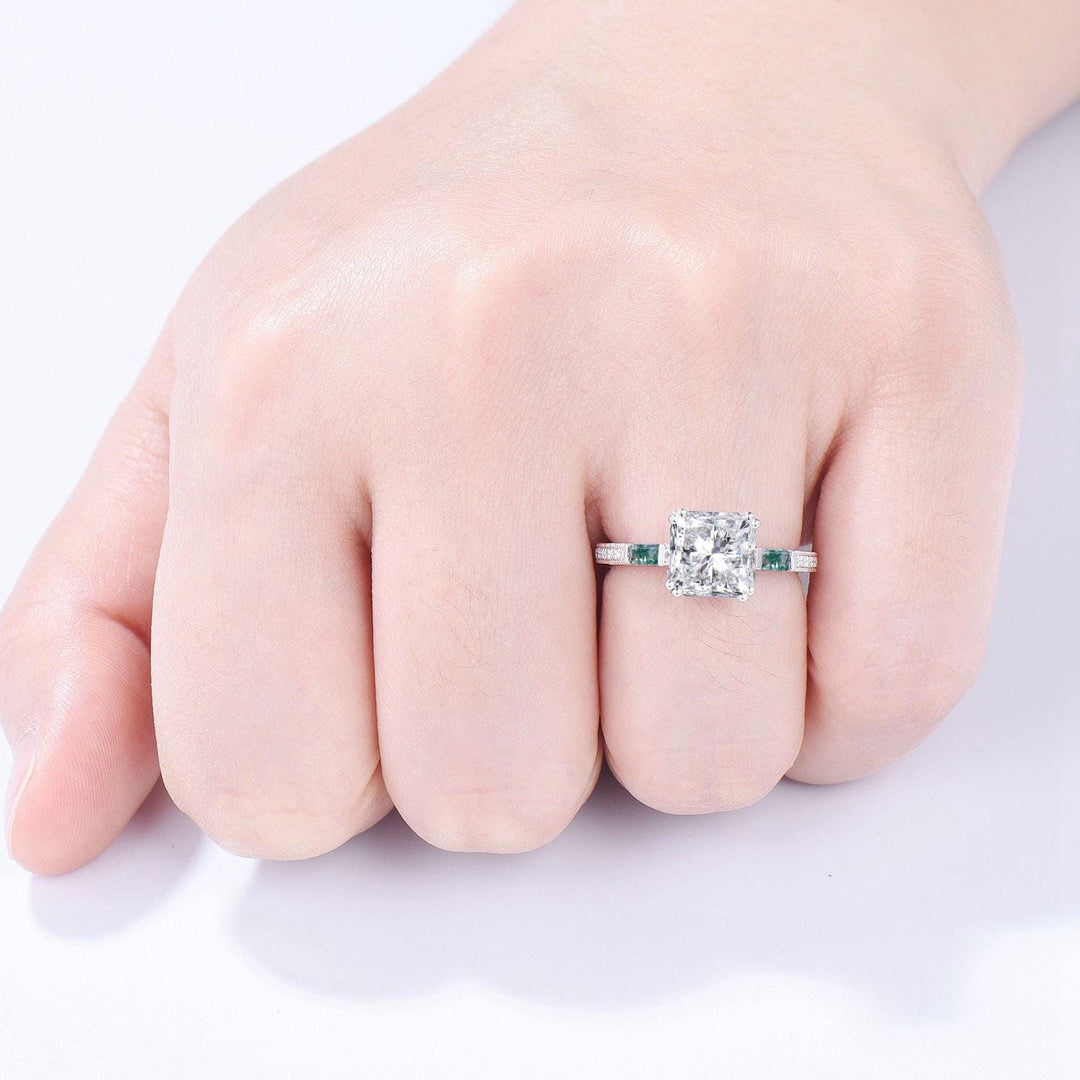 Hidden halo princess cut diamond engagement ring hidden halo moss agate diamond  basket setting wedding ring IGI certificate diamond jewelry - PENFINE