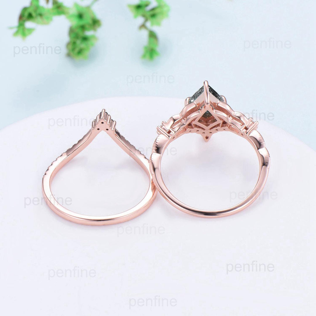 Unique black rutilated quartz ring set kite cut split shank black tourmaline engagement ring cluster spinel bridal wedding ring Fine jewelry - PENFINE