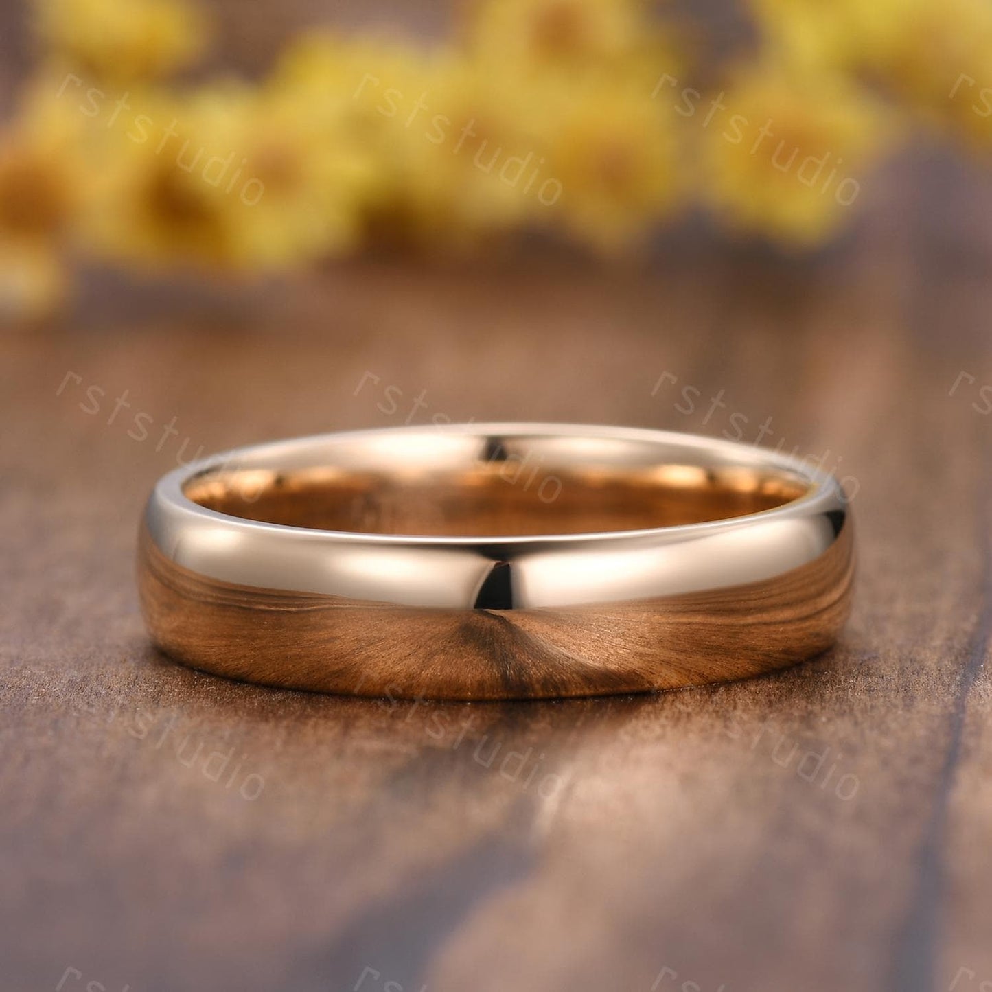 Men's 14K Yellow Gold Wedding Band: 5mm Rounded Comfort Fit Ring