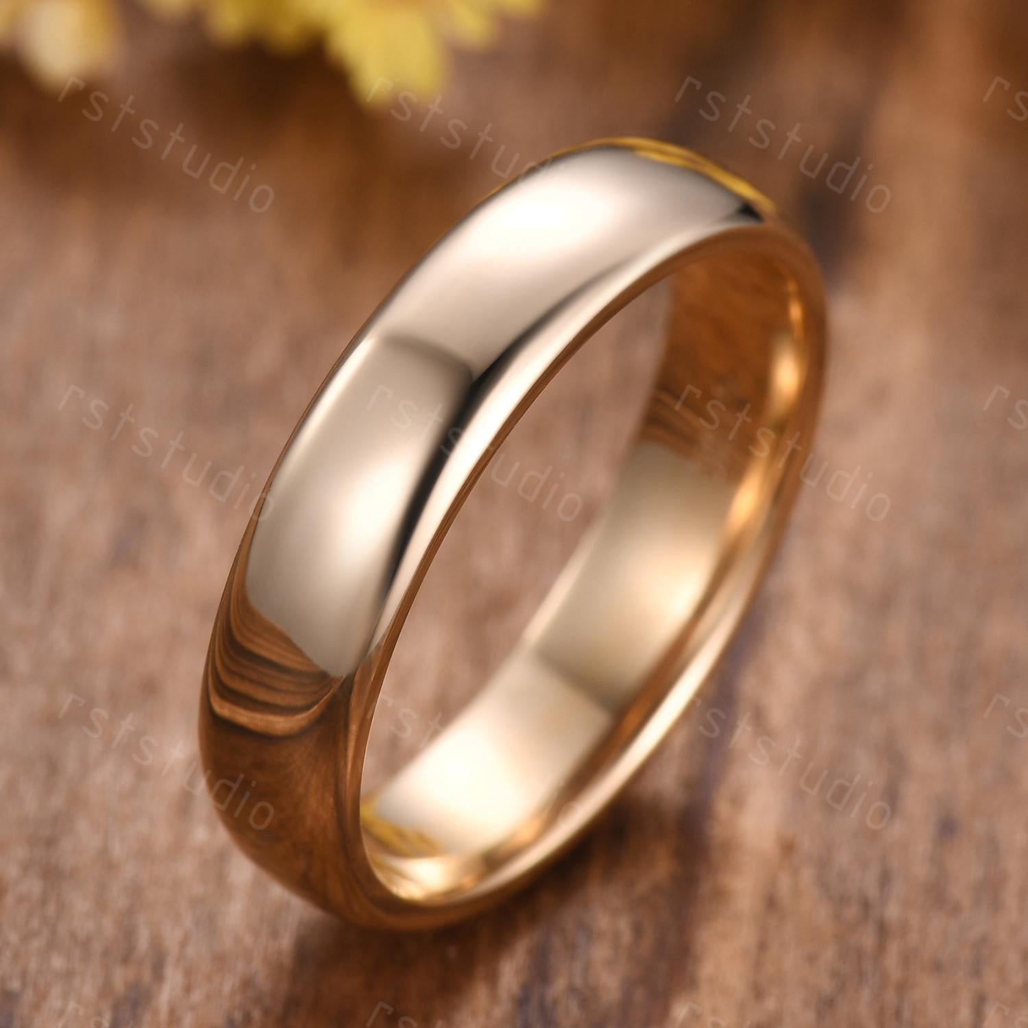 Men's 14K Yellow Gold Wedding Band: 5mm Rounded Comfort Fit Ring
