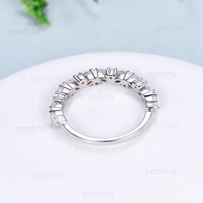 Vintage Marquise Moonstone Opal Wedding Band, 14k Yellow Gold Stacking Ring - PENFINE