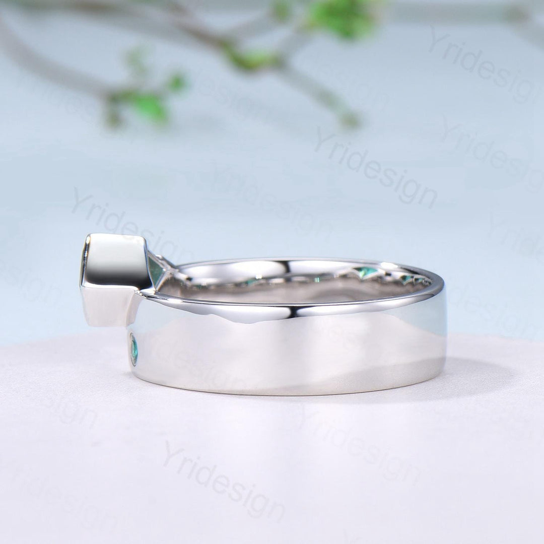 Kite Cut Blue Sapphire Men's Wedding Band, Retro Anniversary Ring - PENFINE