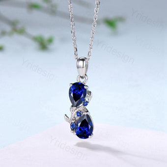Pear Sapphire Pendant Necklace, 14K Rose Gold Branch & Snake Design - PENFINE