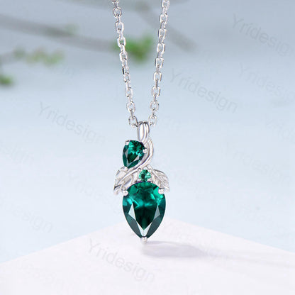 Pear Emerald Necklace, May Birthstone, Nature Inspired Vine Pendant - PENFINE