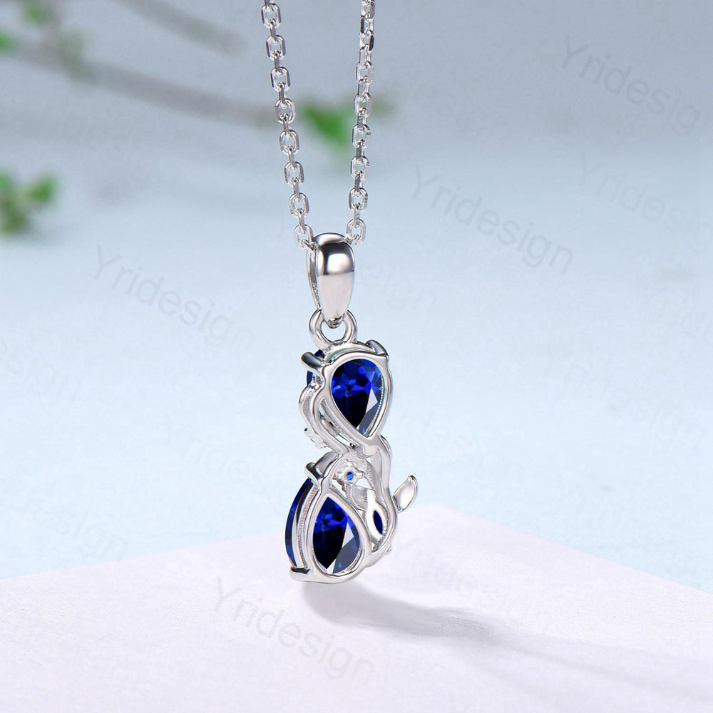 Pear Sapphire Pendant Necklace, 14K Rose Gold Branch & Snake Design - PENFINE