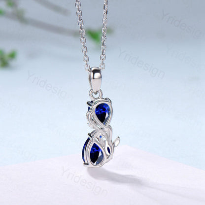 Pear Sapphire Pendant Necklace, 14K Rose Gold Branch & Snake Design - PENFINE