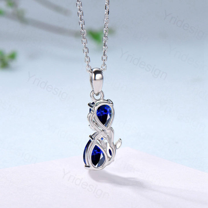 Pear Sapphire Pendant Necklace, 14K Rose Gold Branch & Snake Design - PENFINE