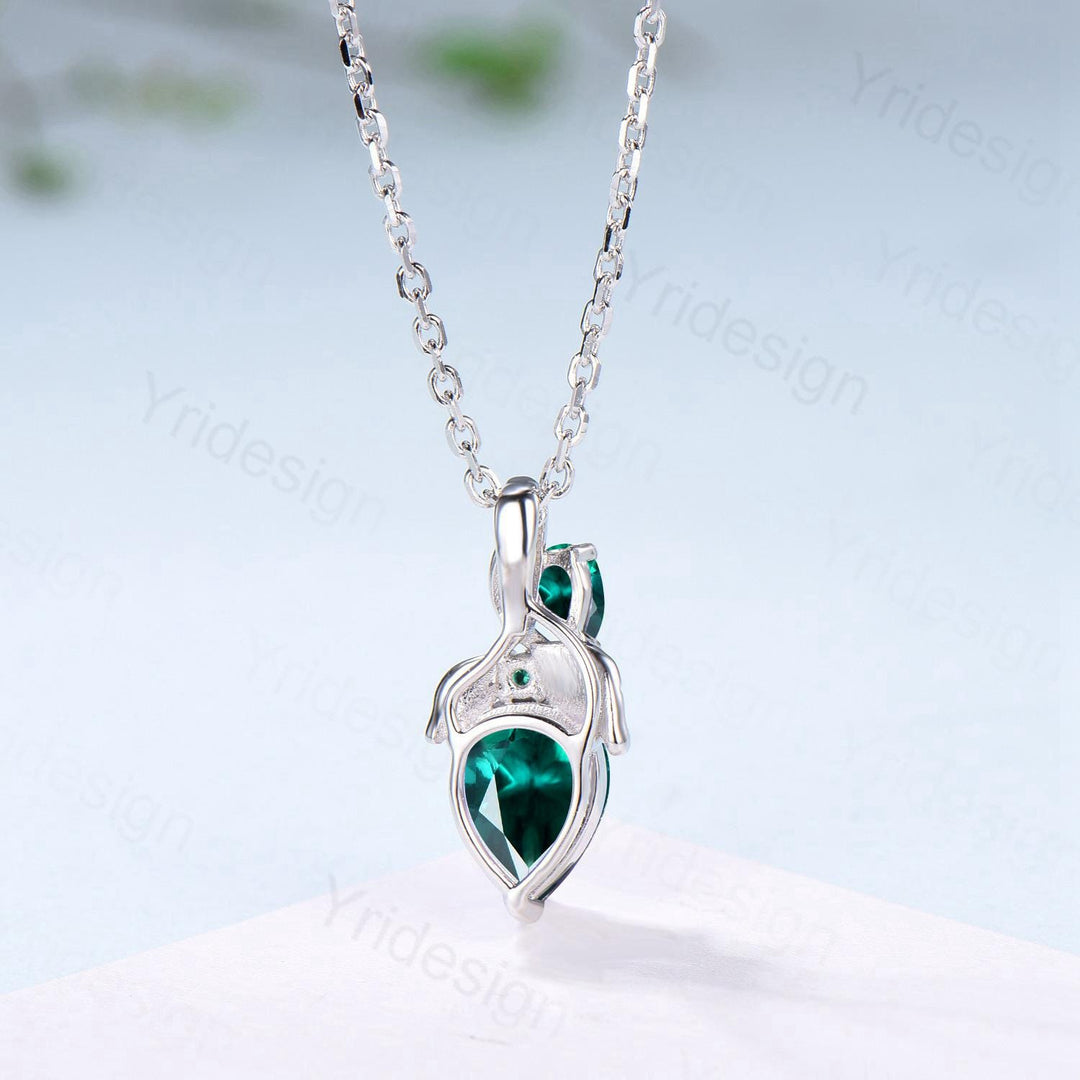 Pear Emerald Necklace, May Birthstone, Nature Inspired Vine Pendant - PENFINE