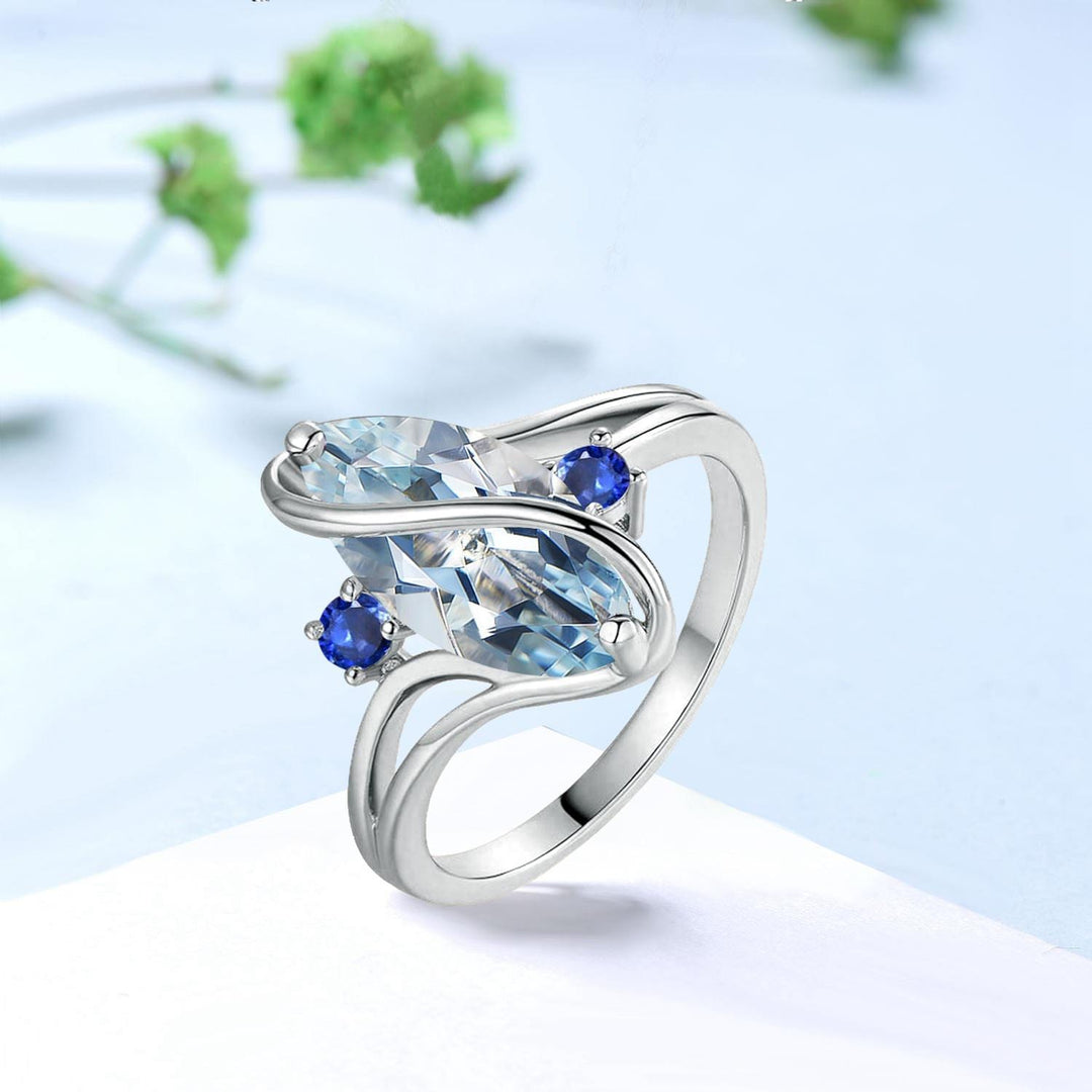 Marquise Aquamarine Engagement Ring, Split Shank, Sapphire Accents - PENFINE