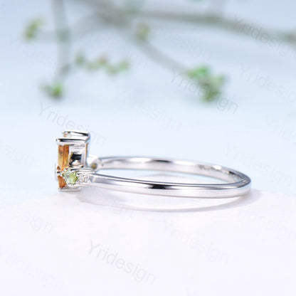 Unique Butterfly Citrine Peridot Engagement Ring Vintage Marquise Citrine Ring Pear Peridot Wedding Ring Anniversary Promise Birthstone Gift - PENFINE