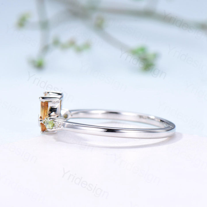 Unique Butterfly Citrine Peridot Engagement Ring Vintage Marquise Citrine Ring Pear Peridot Wedding Ring Anniversary Promise Birthstone Gift - PENFINE