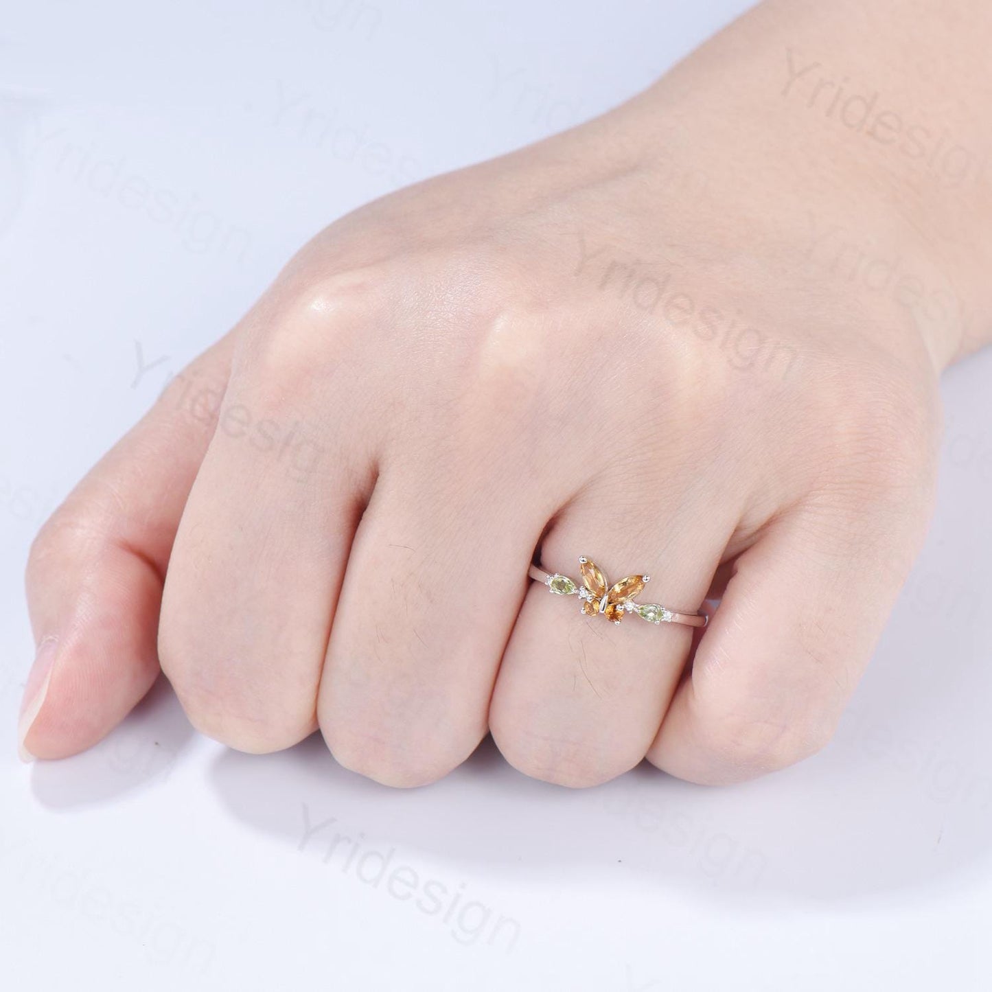 Unique Butterfly Citrine Peridot Engagement Ring Vintage Marquise Citrine Ring Pear Peridot Wedding Ring Anniversary Promise Birthstone Gift - PENFINE