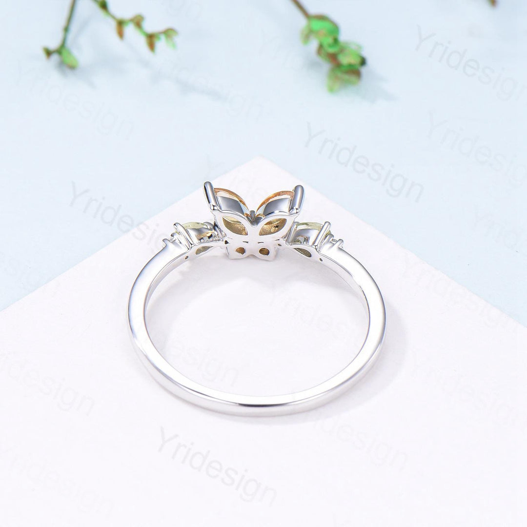 Unique Butterfly Citrine Peridot Engagement Ring Vintage Marquise Citrine Ring Pear Peridot Wedding Ring Anniversary Promise Birthstone Gift - PENFINE