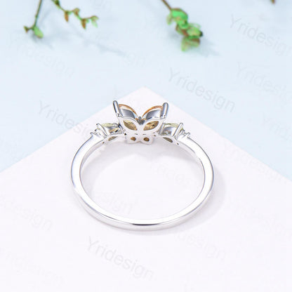 Unique Butterfly Citrine Peridot Engagement Ring Vintage Marquise Citrine Ring Pear Peridot Wedding Ring Anniversary Promise Birthstone Gift - PENFINE