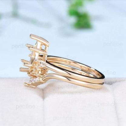 Vintage Kite cut morganite ring set rose gold morganite ring cluster alexandrite moonstone bridal wedding ring set anniversary promise gifts - PENFINE