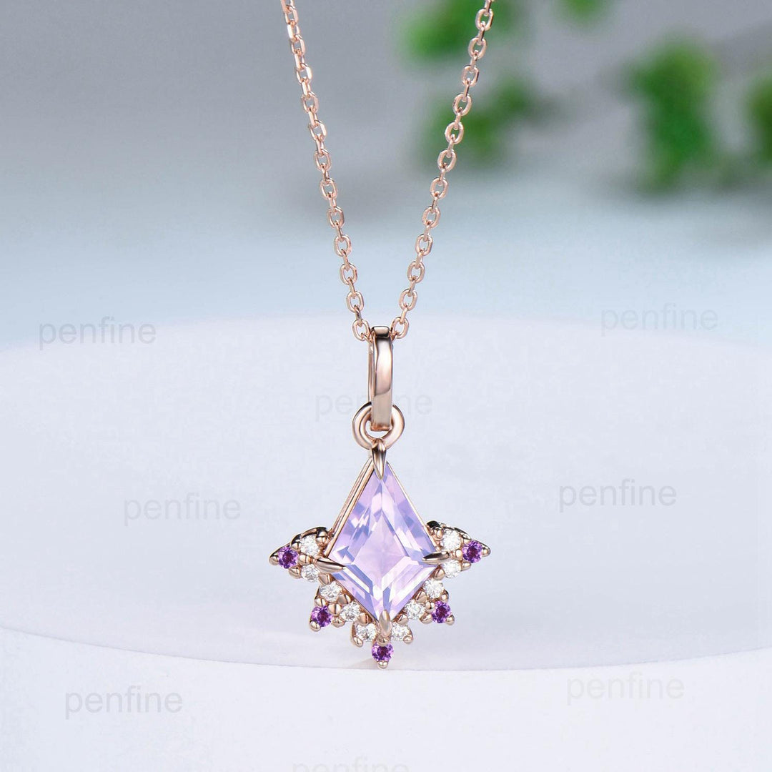 Vintage Kite Cut Lavender Amethyst Necklace Necklace Purple Amethyst Pendant Silver 14k/18k rose gold moissanite promise engagement gifts - PENFINE