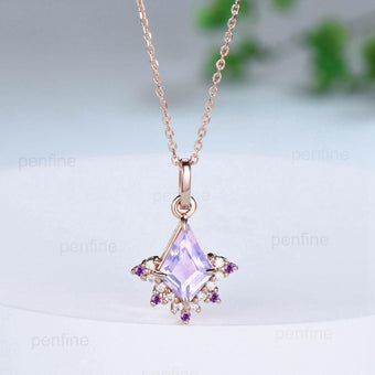 Vintage Kite Cut Lavender Amethyst Necklace Necklace Purple Amethyst Pendant Silver 14k/18k rose gold moissanite promise engagement gifts - PENFINE
