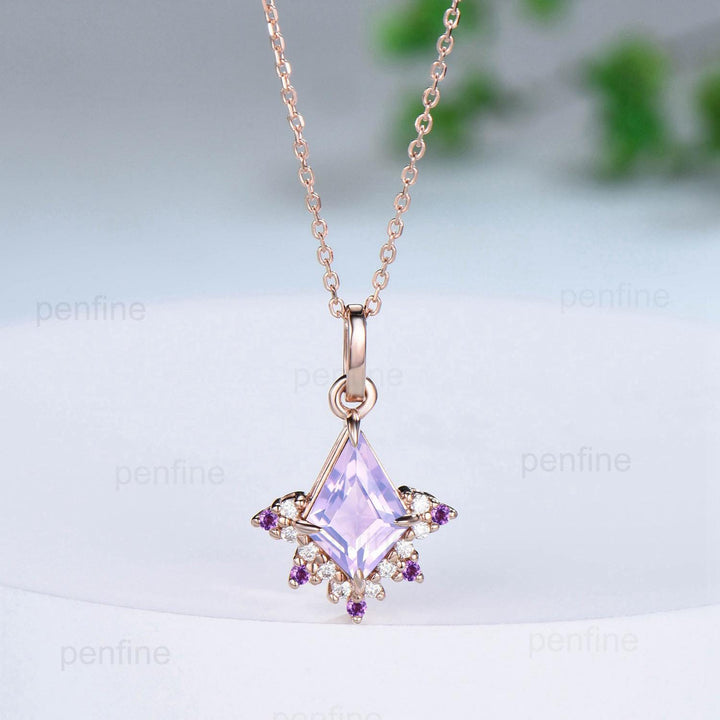 Vintage Kite Cut Lavender Amethyst Necklace Necklace Purple Amethyst Pendant Silver 14k/18k rose gold moissanite promise engagement gifts - PENFINE