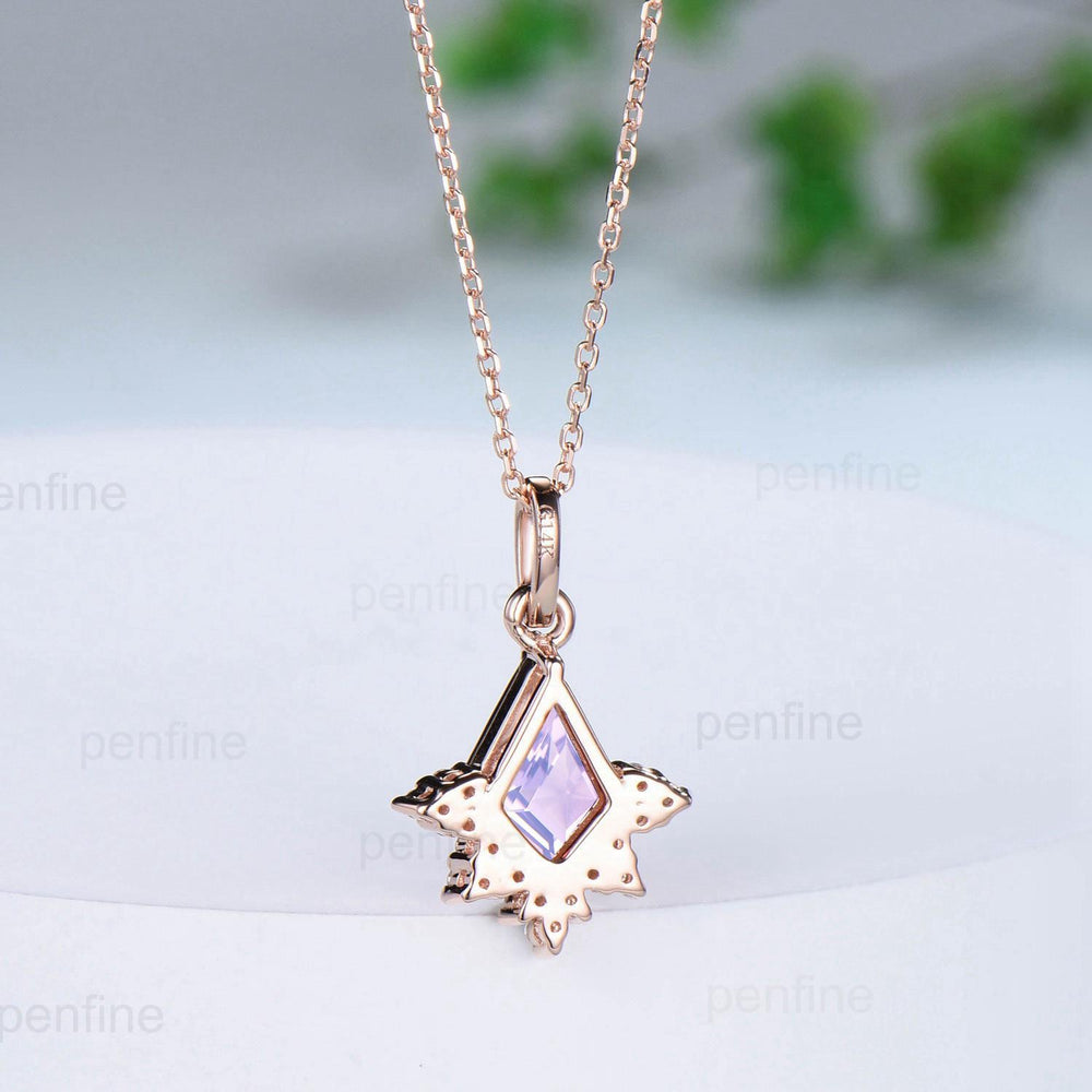 Vintage Kite Cut Lavender Amethyst Necklace Necklace Purple Amethyst Pendant Silver 14k/18k rose gold moissanite promise engagement gifts - PENFINE