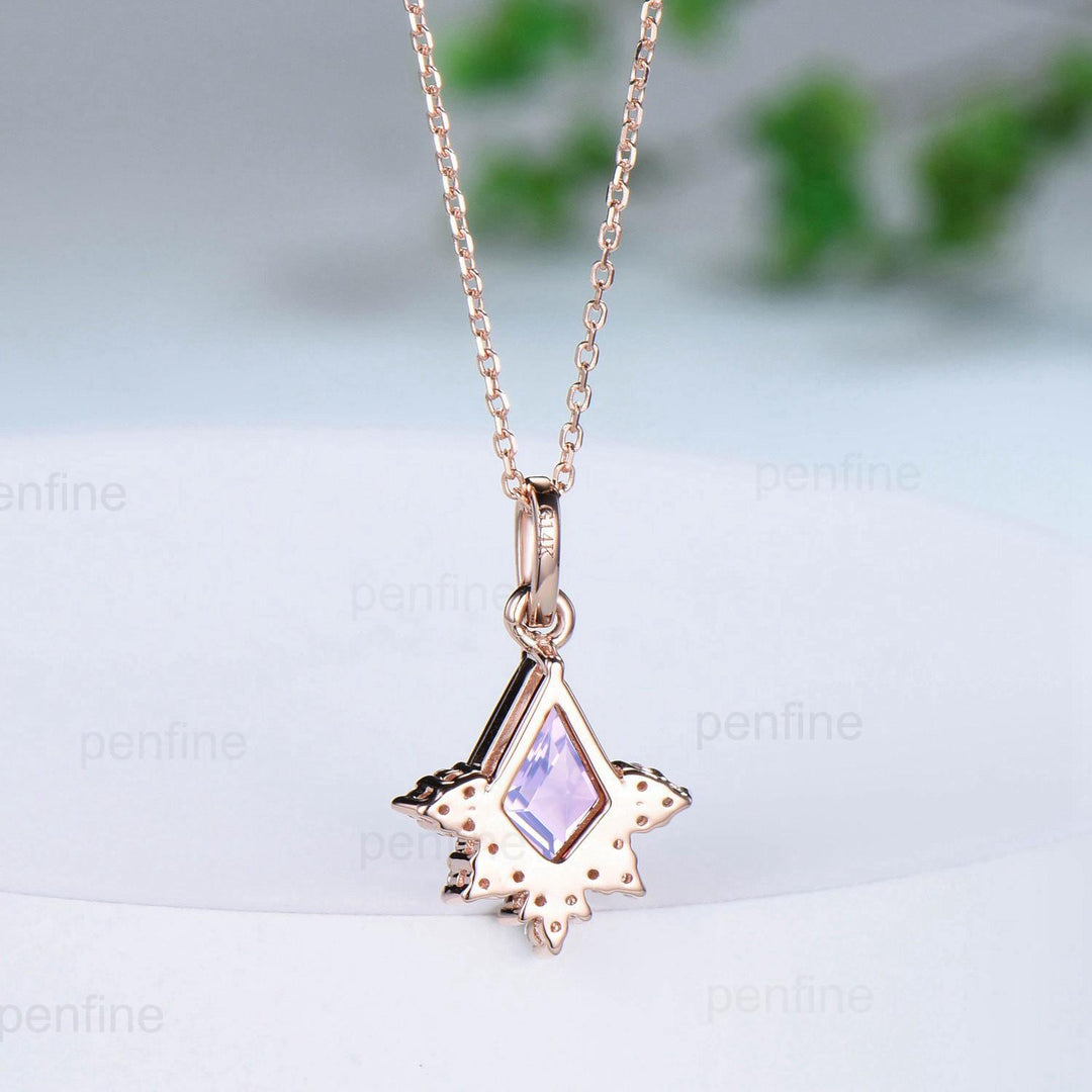 Vintage Kite Cut Lavender Amethyst Necklace Necklace Purple Amethyst Pendant Silver 14k/18k rose gold moissanite promise engagement gifts - PENFINE