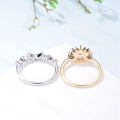 Unique 0.5 Carat Moissanite Ring Crescent Moon Moissanite Engagement Ring Set Sun And Moon Wedding Ring Art Deco Star Bridal Ring Set Women - PENFINE