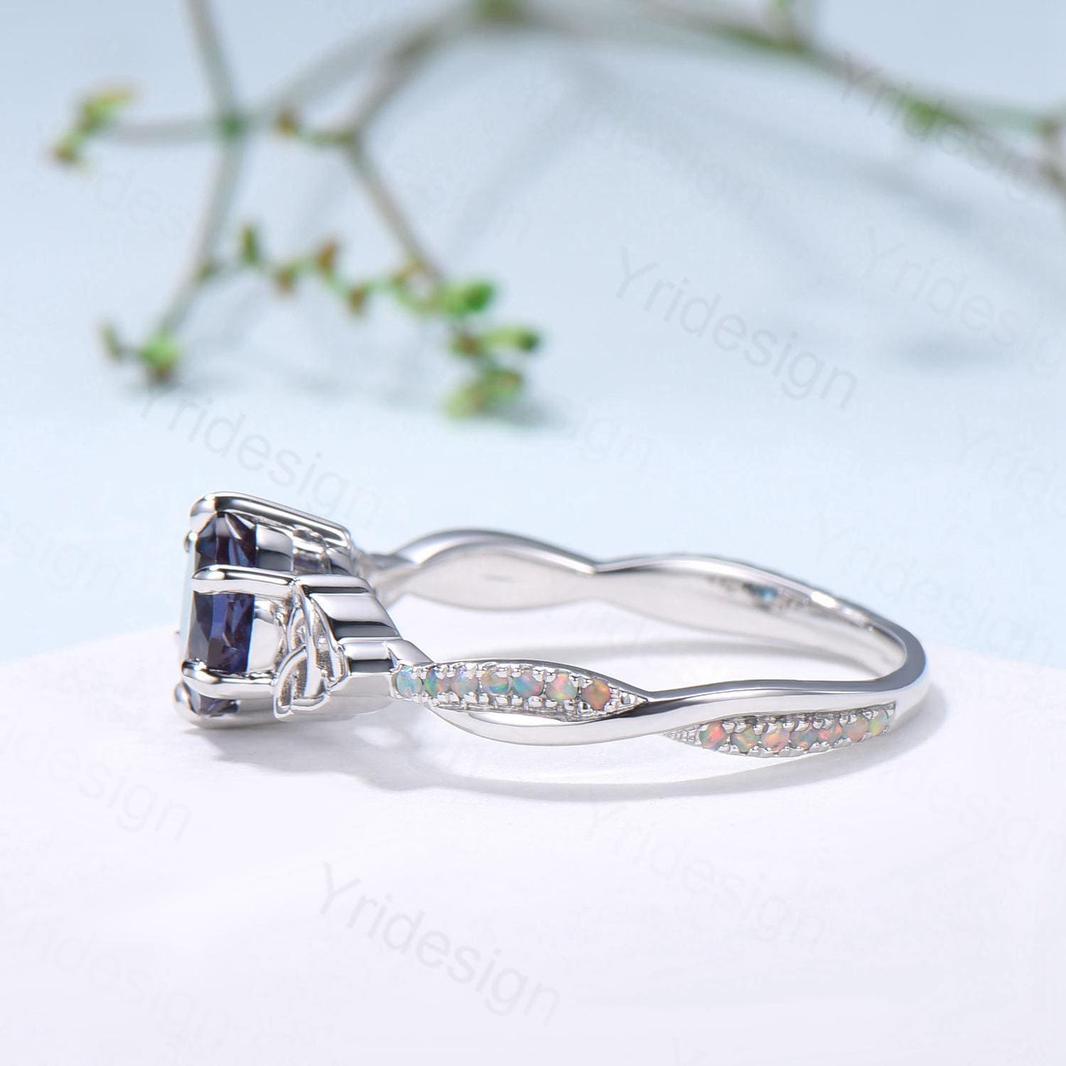 Celtic Knot Round Cut Alexandrite Engagement Ring Unique Norse Viking Fire Opal infinity  Wedding Ring Spilt Shank Anniversary Promise Gifts - PENFINE