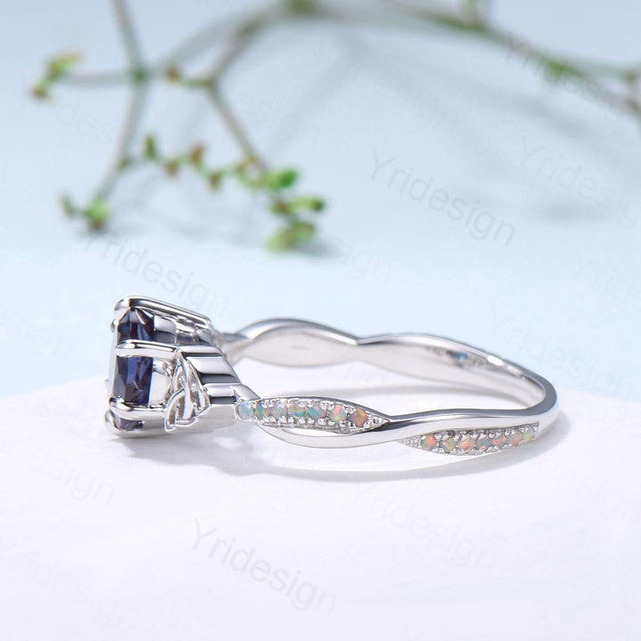 Celtic Knot Round Cut Alexandrite Engagement Ring Unique Norse Viking Fire Opal infinity  Wedding Ring Spilt Shank Anniversary Promise Gifts - PENFINE