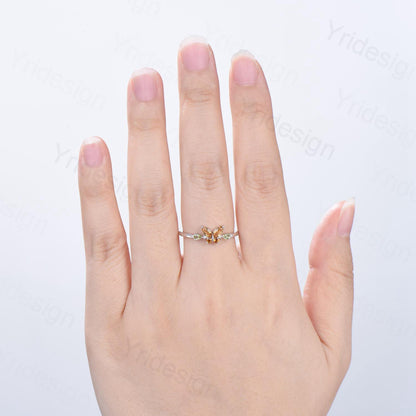 Unique Butterfly Citrine Peridot Engagement Ring Vintage Marquise Citrine Ring Pear Peridot Wedding Ring Anniversary Promise Birthstone Gift - PENFINE