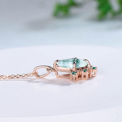 Art Deco Natural Moss Agate Necklace Vintage Kite Cut Green Agate Pendant Silver 14k/18k rose gold emerald promise engagement gift for women - PENFINE