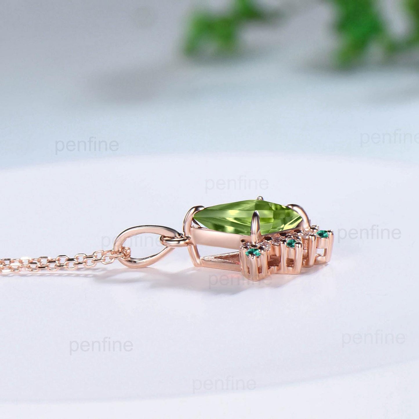Vintage Kite Cut Natural Peridot Pendant Necklace August Birthstone Silver 14k/18k rose gold moissanite promise engagement gift for women - PENFINE