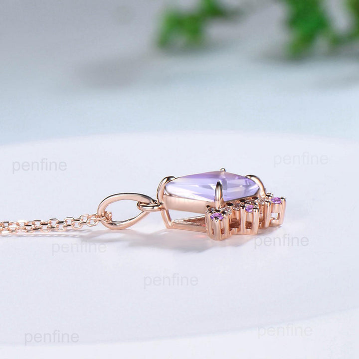 Vintage Kite Cut Lavender Amethyst Necklace Necklace Purple Amethyst Pendant Silver 14k/18k rose gold moissanite promise engagement gifts - PENFINE