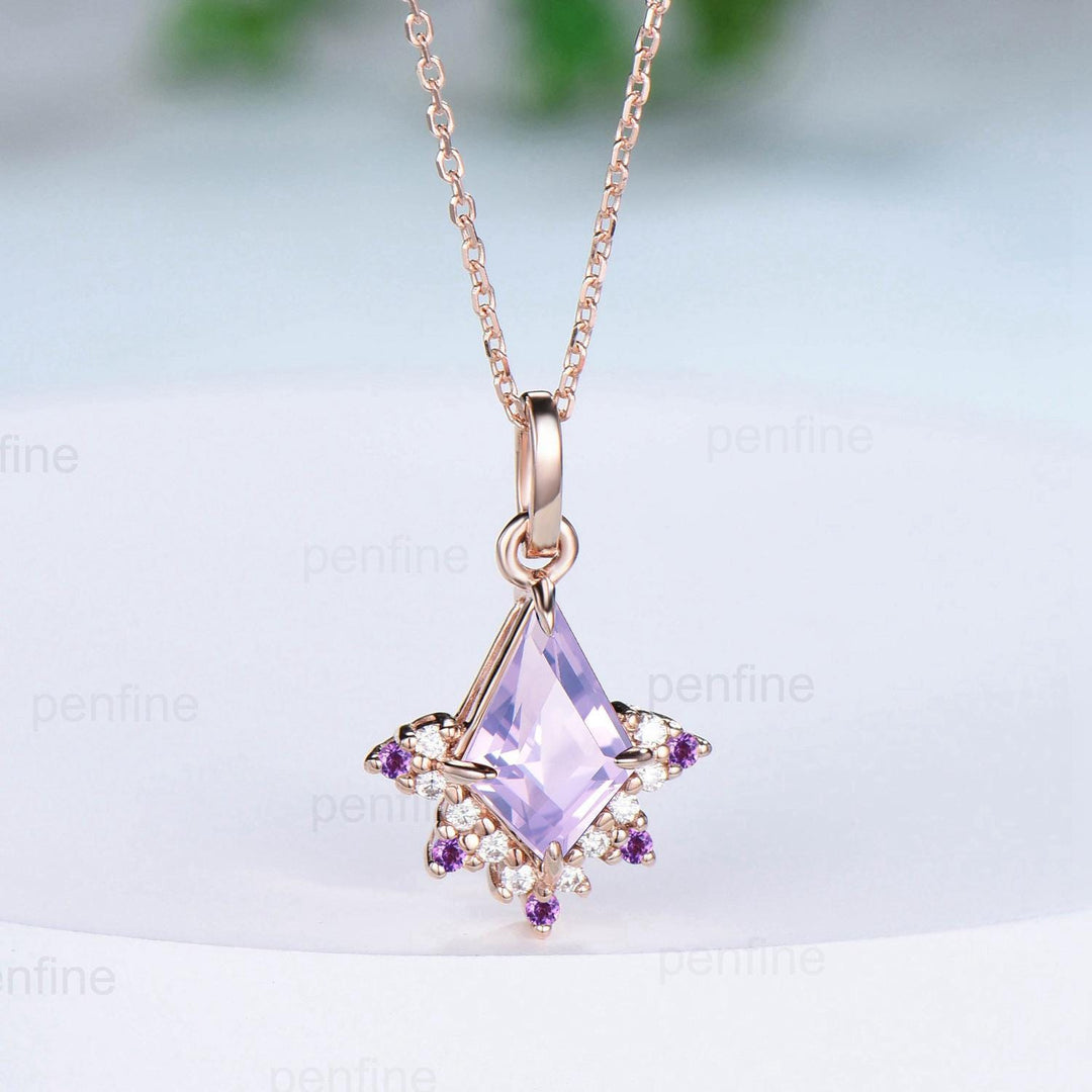 Vintage Kite Cut Lavender Amethyst Necklace Necklace Purple Amethyst Pendant Silver 14k/18k rose gold moissanite promise engagement gifts - PENFINE