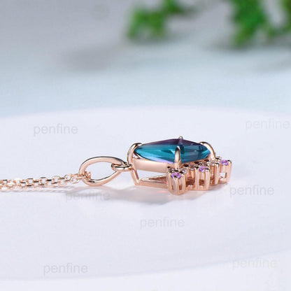 Vintage Kite Cut Alexandrite Pendant Necklace Purple Amethyst Pendant Silver 14k/18k rose gold moissanite promise engagement gift for women - PENFINE