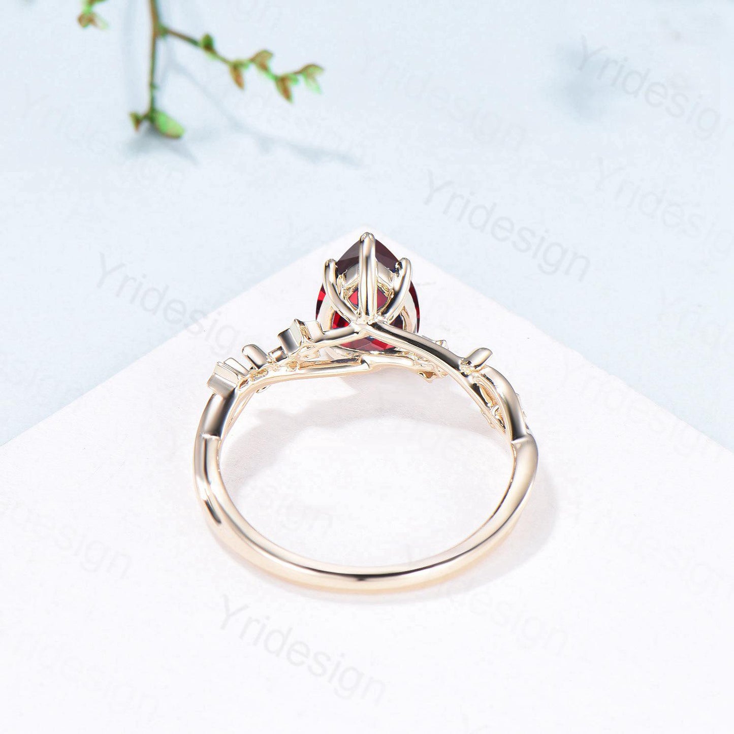 Vintage Pear Shaped Natural Garnet Engagement Ring Yellow Gold Moon Star Spinel Wedding Ring Jan Birthstone September Promise Ring For Women - PENFINE