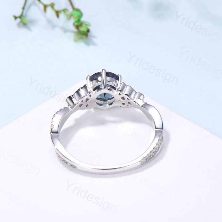 Celtic Knot Round Cut Alexandrite Engagement Ring Unique Norse Viking Fire Opal infinity  Wedding Ring Spilt Shank Anniversary Promise Gifts - PENFINE