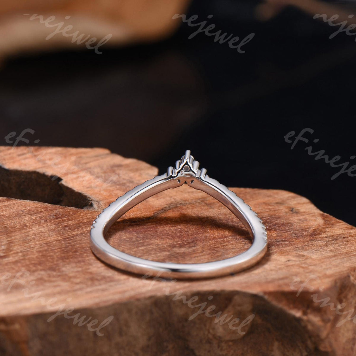 Handmade Diamond/Moissanite V Wedding Band, 14K White Gold Anniversary Ring