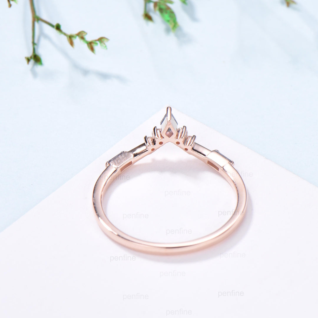 Curved Kite and Baguette Cut Alexandrite Wedding Band, Rose Gold Cluster Moissanite Ring - PENFINE