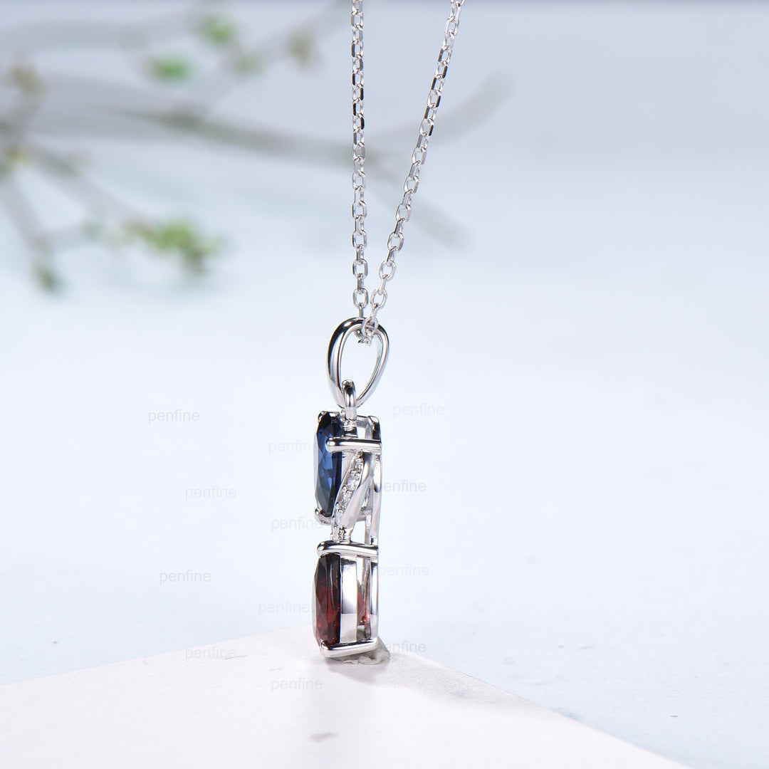 Sapphire Garnet Snake Pendant Necklace, Moissanite Diamond Accent, 14K White Gold - PENFINE
