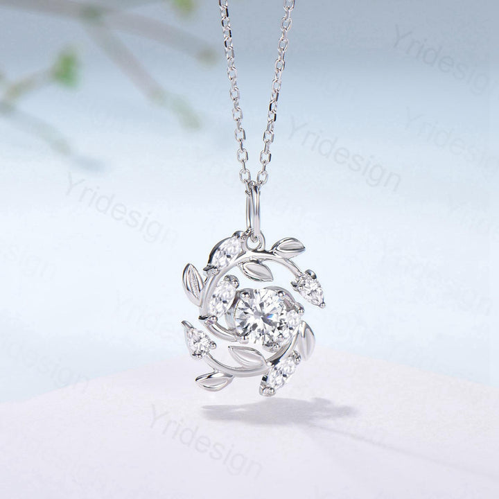 All stones are moissanite or lab grown diamonds 4pcs 4x2mm marquise cut 2pcs 3x2mm pear shaped 1pc 5mm round cut Chain: 16-18 Inches - PENFINE