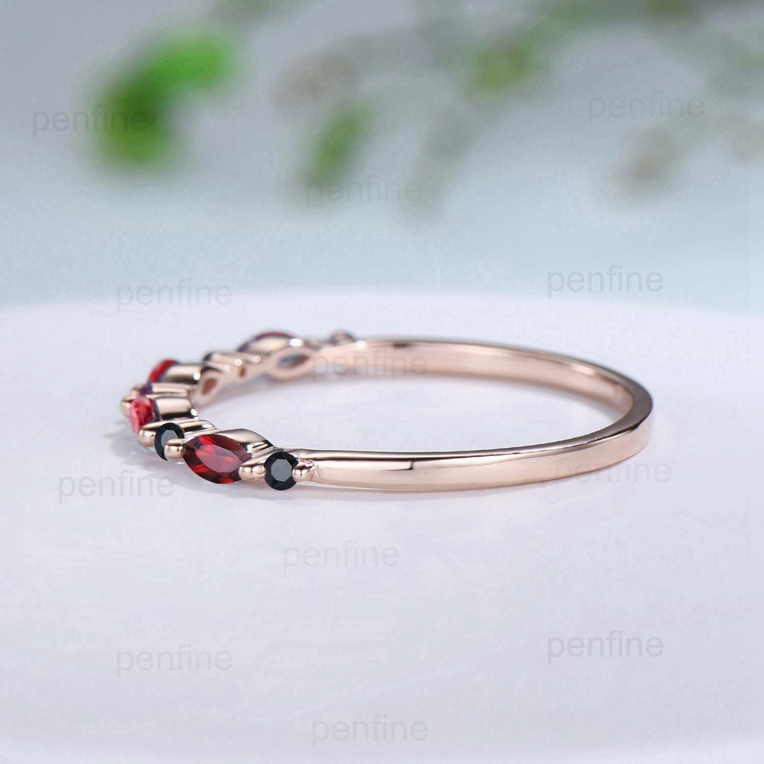 Garnet Black Spinel Eternity Wedding Band, Rose Gold Art Deco Anniversary Ring - PENFINE