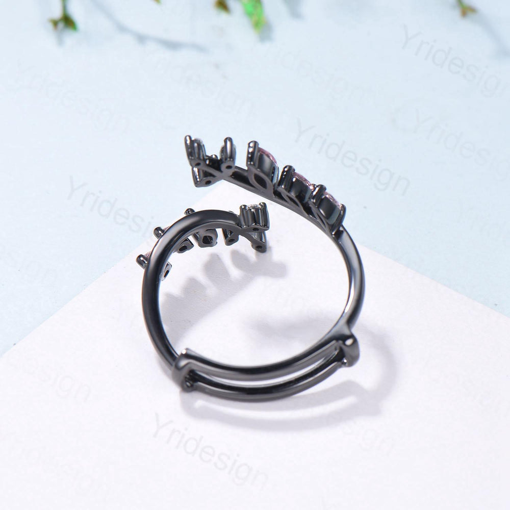 Black Gold Marquise Cut Pink Sapphire Enhancer Wedding Band, Nature Inspired Gothic Branch Ring - PENFINE