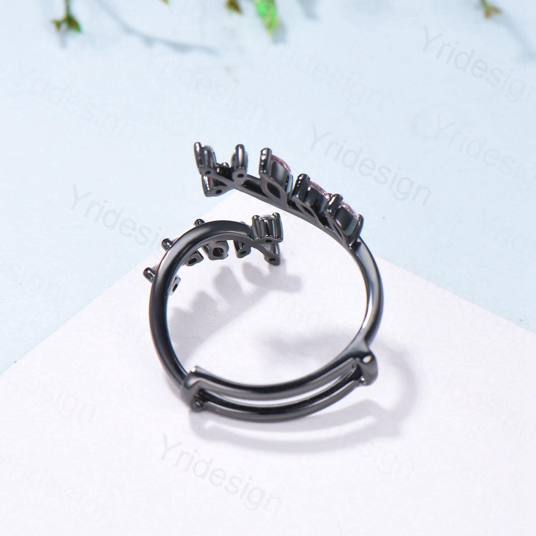 Black Gold Marquise Cut Pink Sapphire Enhancer Wedding Band, Nature Inspired Gothic Branch Ring - PENFINE