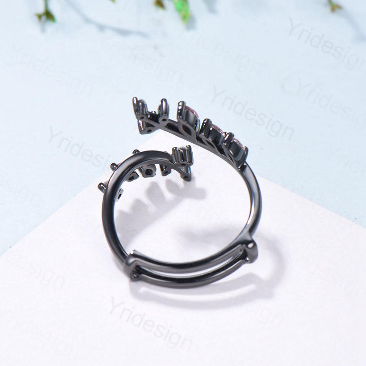 Black Gold Marquise Cut Pink Sapphire Enhancer Wedding Band, Nature Inspired Gothic Branch Ring - PENFINE