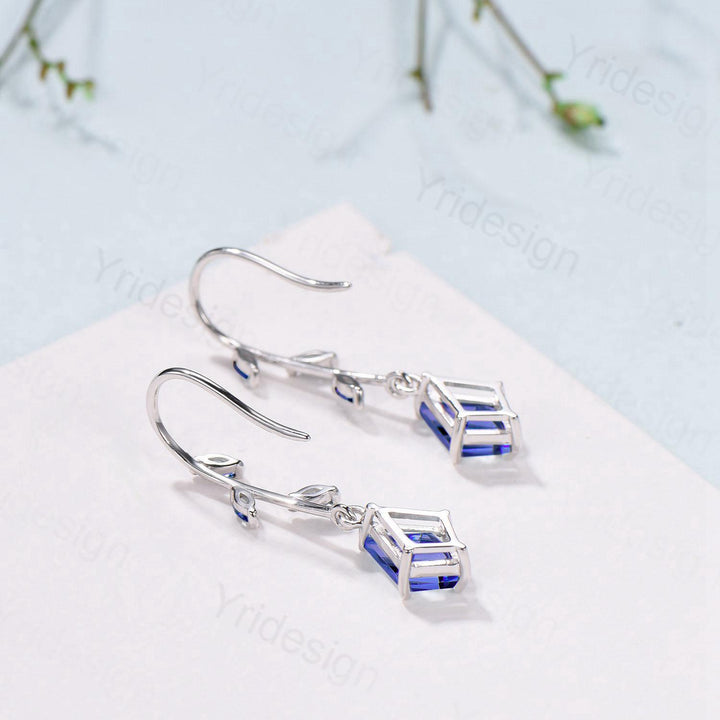 Tanzanite Vine Drop Earrings - Kite Cut Leaf Dangle Blue Sapphire Earrings, December Birthstone Gift - PENFINE